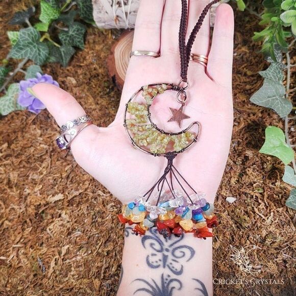 Handmade Peridot Crystal Moon Décor #4 - Picture 2 of 3